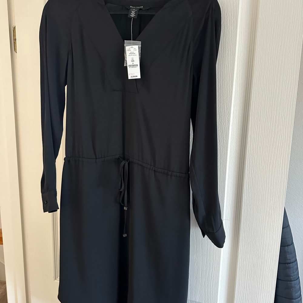 WHBM Black Sheath Dress Long Sleeve V-Neck